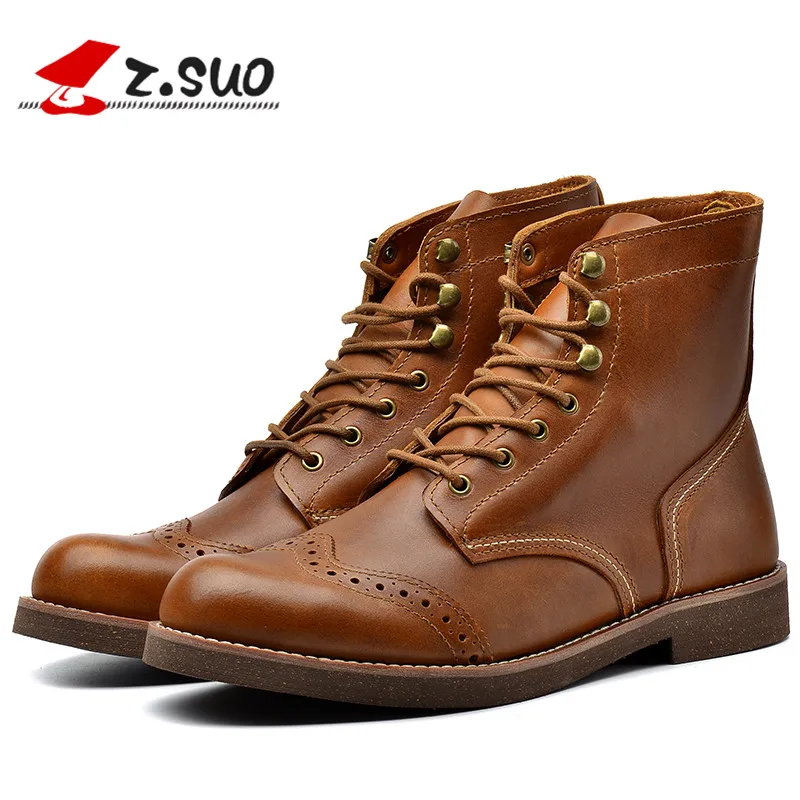 Top Quality Men's Casual Sport Cow Leather Ankle Boots Autumn European American Style Handmade Retro moto Boots Winter Shoes