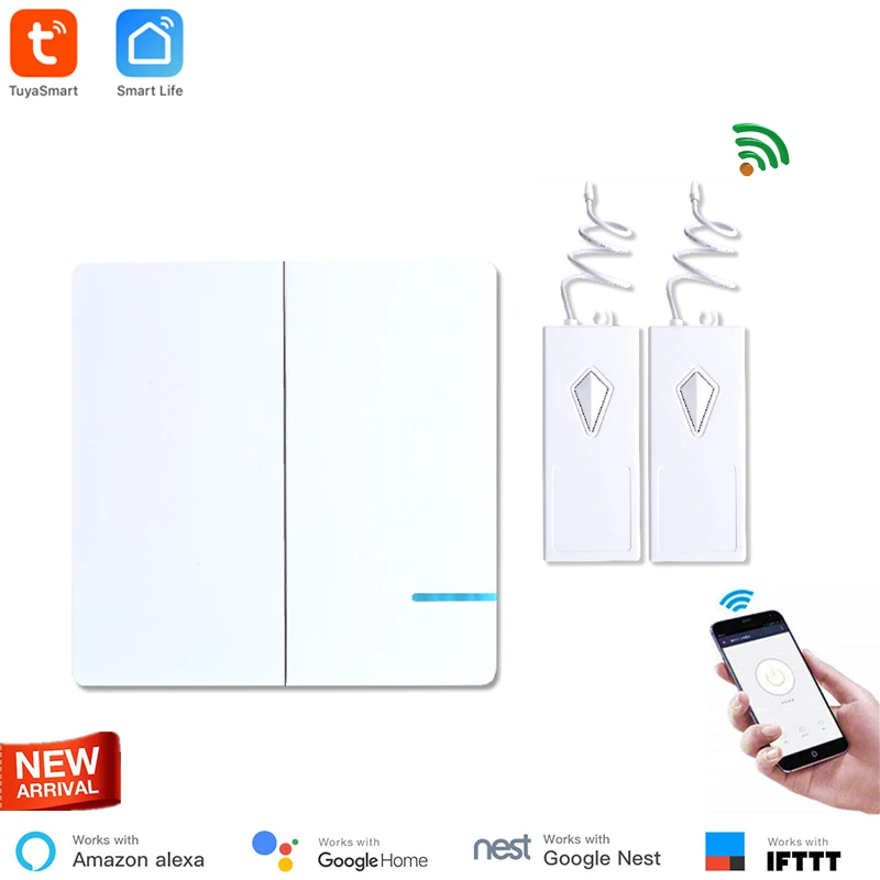 

Wireless WiFi Light Switch 2 Way with 2 receiver Waterproof IP54 Remote Control Wireless Smart Switch Indoor 40M Tuya Smart App