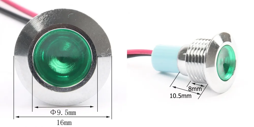 12 мм водостойкий металлический плоский круглый Indicat сигнальная лампа 3 в 6 в 12 В 24 В 220 В с проводом красный желтый синий зеленый 12ZSD. X