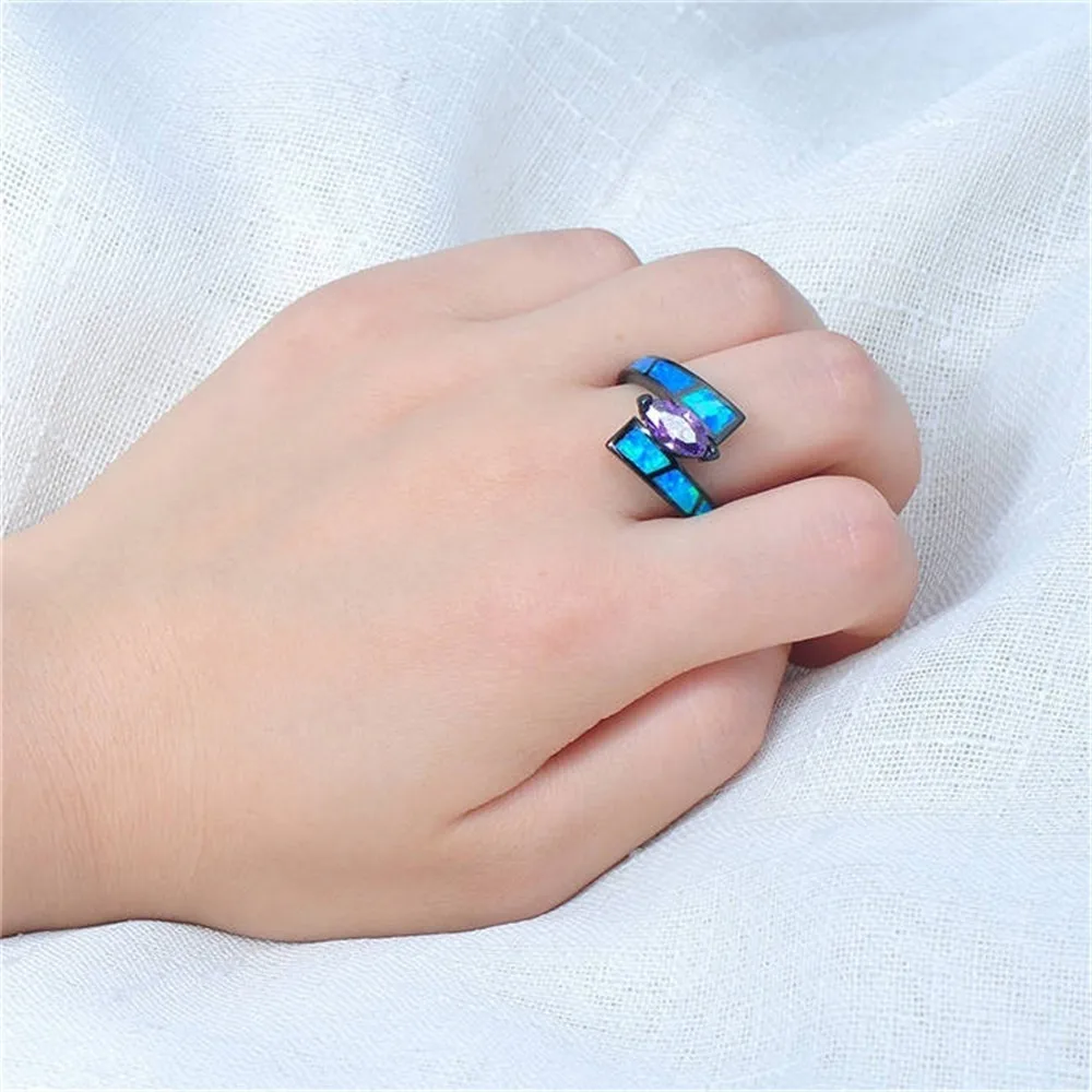 Модное Радужное кольцо на палец с голубым фиолетовым глазом, украшенное кристаллами, Радужное Черное золото, винтажное обручальное кольцо, ювелирное изделие
