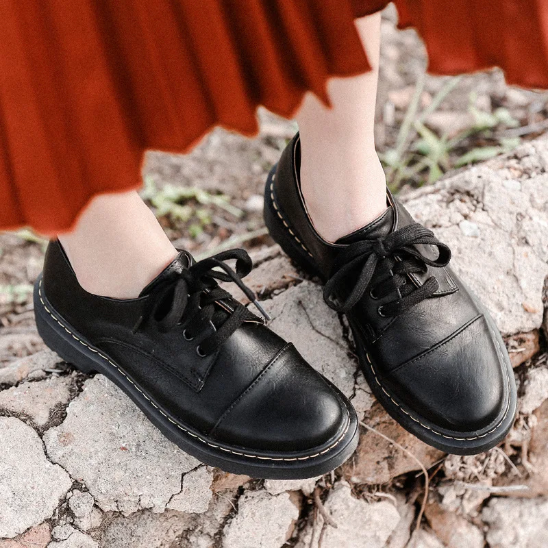 

Vintage Oxford Shoes for Women Genuine Leather Shoes 2019 Spring Women Leather Shoes Round Toe Platform Shoes
