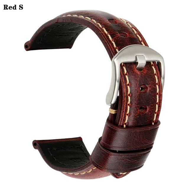 MAIKES Watch Strap Bracelet Watch Accessories 20mm 22mm 24mm Vintage Cow Leather Watch Band For Panerai Fossil Watchband Red S