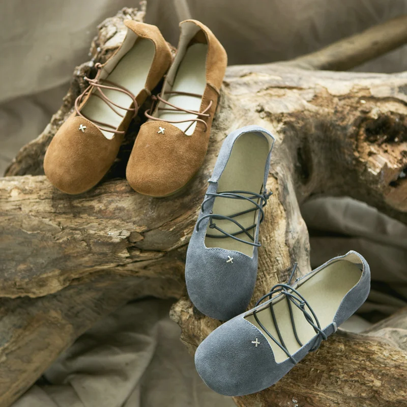 

2018 new spring and summer art single shoes female flat leather round head strap retro Japanese Sen women's shoes