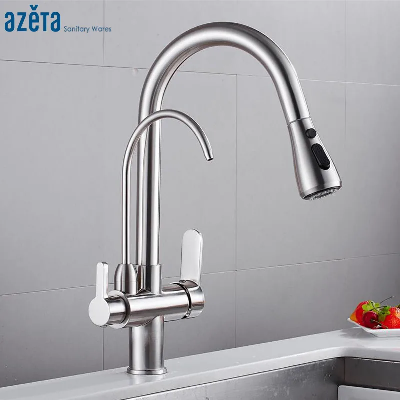 Azeta Pull Down кухонный кран torneira cozinha фильтр для воды 3 способа смеситель раковины