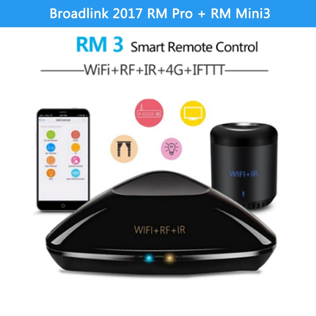 

Broadlink 2017 RM Pro And RM Mini3 Smart Home Automation WIFI+IR RF Universal Remote Controller Intelligent For ios for Android