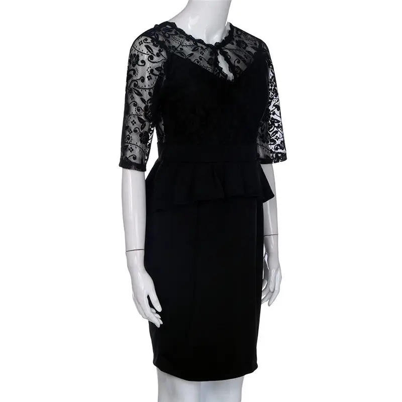sexy 2018 summer dresses of half sleeve and knee-length with lace dress elegant party black solid female dropshipping 40AT202