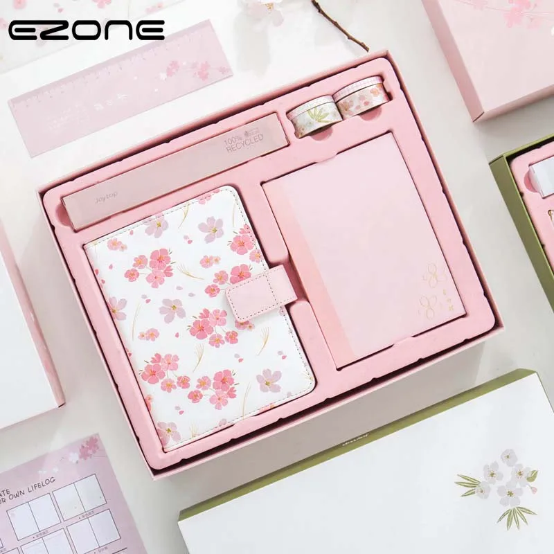 

EZONE Cherry Blossoms Notebook Gift Box Package Handbook Cute Color Notepad Schedule Planner Journal Diary Hardcover Note Book