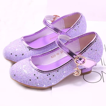 

Children Princess Leather Shoes for Girls High Heel Sandals Dress Purple Kids Glitter Crystal Shoes Banquet Party Dance Wedding