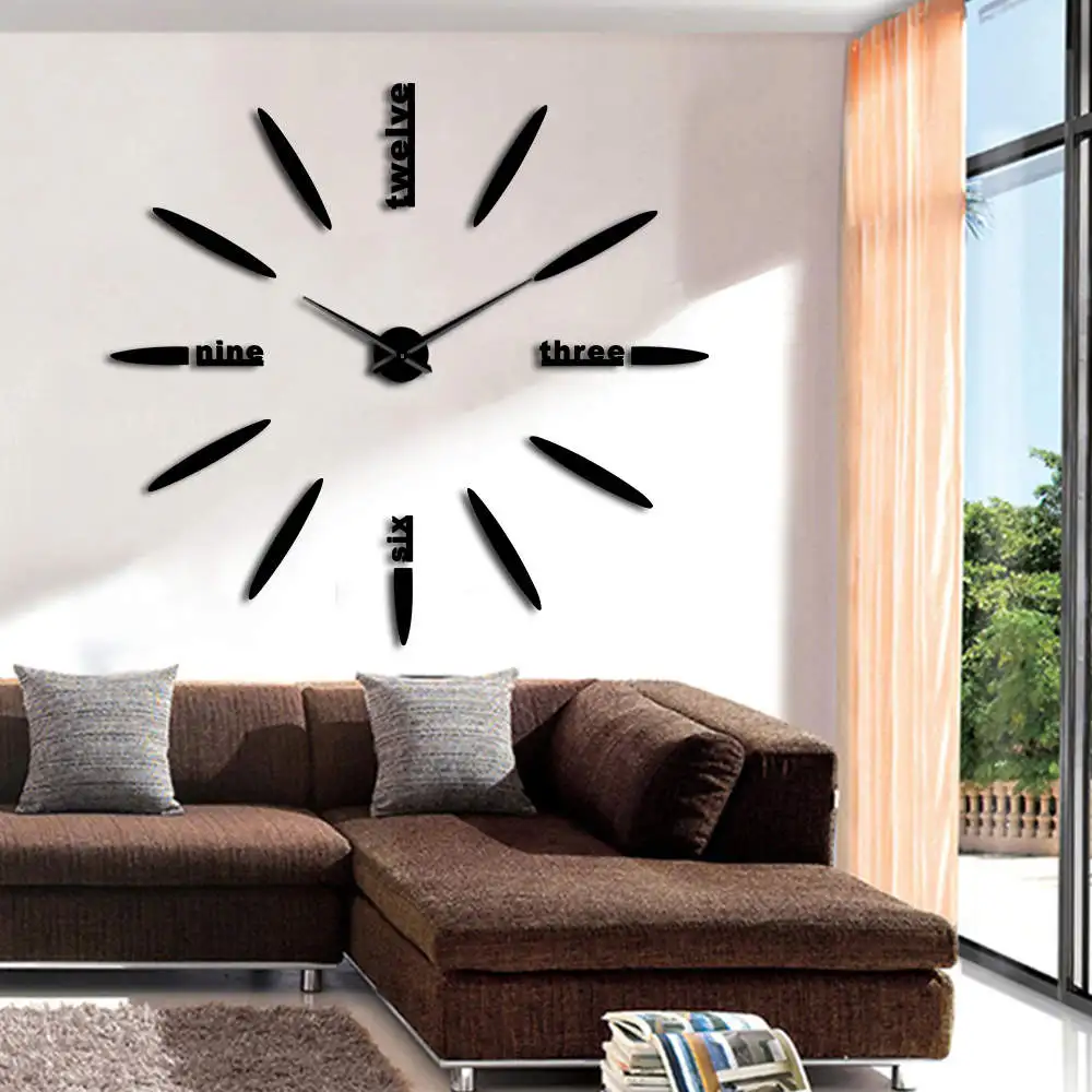 

DIY English Letters Wall Clock Wall Clock Modern Design Frameless Silent Giant 3D Quartz Wall Clock Watch Mirror Sticker Decor