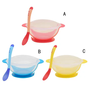 

Baby Sucker Bowl Solid Feeding Set Dinnerware Training Bowl with PP Spoon Learnning Dishes Kids Child Feeding