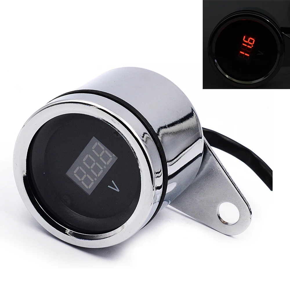 

WUPP Motorcycle 61mm 12V Panel Digital Voltage Meter with LED Indicator Display Chromium Electroplating Voltmeter Vintage