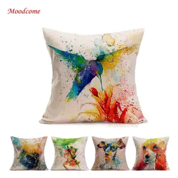 

18" Home Decoration Water Color Animal Print Sofa Throw Pillow Color Ink Painting Frog Cute Dog Bird Chair Cushion Waist Pillows