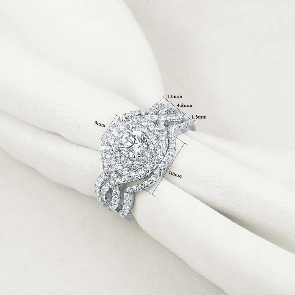 Newshe 3Pcs 925 Sterling Silver Wedding Rings For Women 2.1Ct AAA CZ Engagement Ring Set Classic Jewelry Size 5 6 7 8 9 10