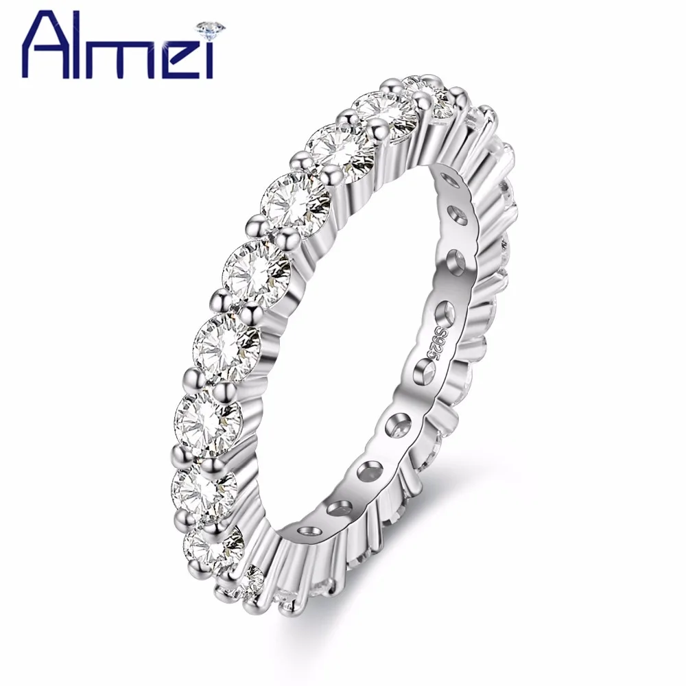 

Almei Womens Ring Silver Crystal Wedding Band Jewelry Fashion Cubic Zircon Cubic Zirconia Stones Anillos de plata Y041