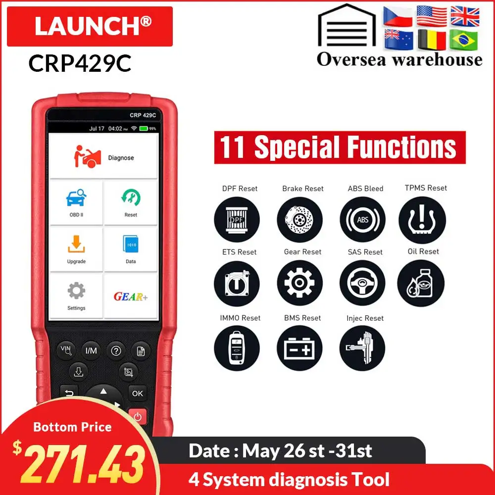 

LAUNCH CRP429C 4 Systems OBD2 Auto Scanner for Engine/ABS/Airbag/AT+11 reset functions CRP 429C OBD2 Diagnostic Tool PK CRP479