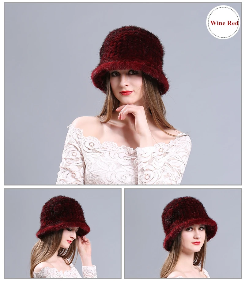 IANLAN роскошные женские шапки из меха норки, Повседневные шапки из натурального меха для девочек, украшенные цветами, женские вязаные шапки из меха норки IL00213