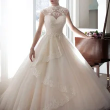 Fansmile высокое платье Vestidos de Novia Тюль винтажное бальное свадебное платье принцесса Качественное кружевное свадебное платье FSM-022T