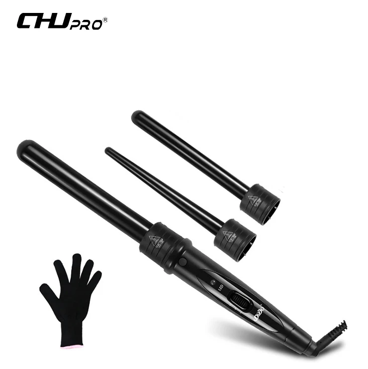 

Hair Ceramic Magic Curling Iron Hot Electric Gourd Clipless Curling Wand Interchangeable 3 Parts 9MM-18MM/19MM/25MM Choose