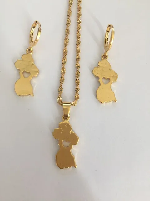 Gold Map Of Guyana Pendant Necklace Earrings Women S Boy Men Gold Map Of Guyana Pendant Necklace Earrings Women S Boy Men Party Trendy Jewelry Set Gifts