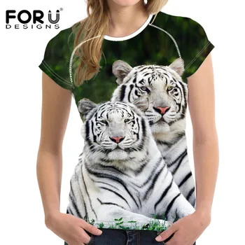 

FORUDESIGNS 3D White Tiger Women T Shirt Tops For Woman T-shirt 2018 Summer Short Ladies Tee Shirt Brand Feminine Clothes