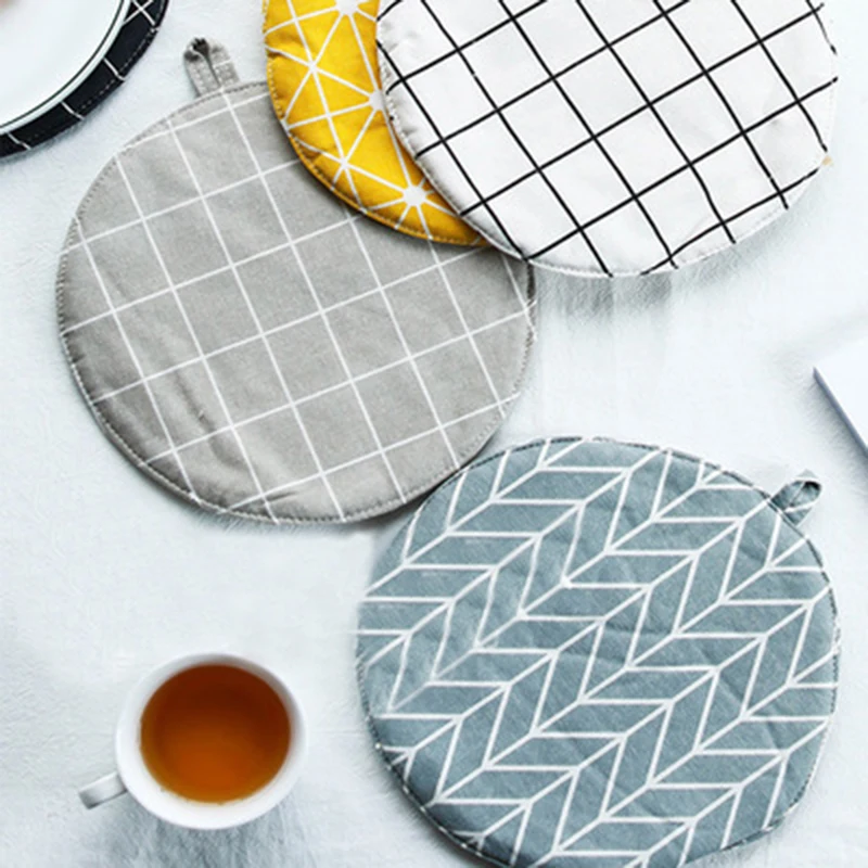 

1 Cotton Linen Thick Table Mat Multiple Shapes Non-slip Insulate Heat Kitchen Round Pot Plate Placement Pad Napkins On The Table