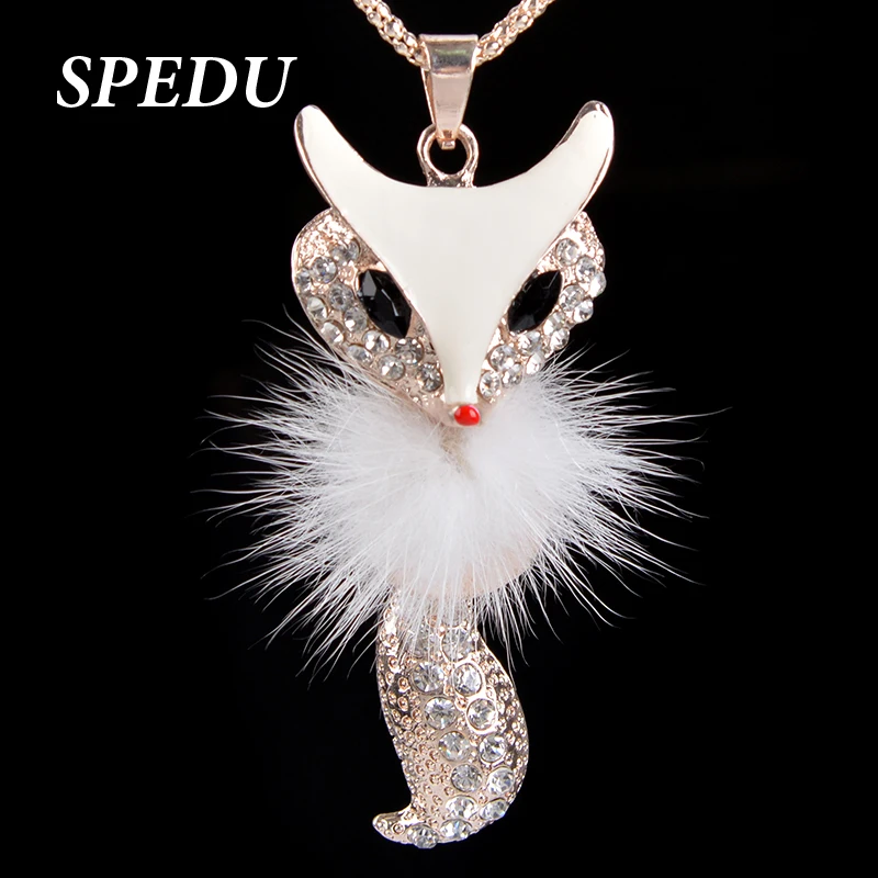 Fox Necklace Girl collare Long Sweater Chain Zinc Alloy Women Black Choker Necklace White Pendant