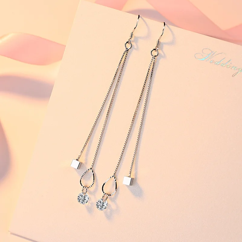 

Real 925 Sterling Silver Round Crystal AAA CZ Cubic Zirconia Earrings 3D Cube Ear Line Pendientes Nickle Free Jewlery SE095