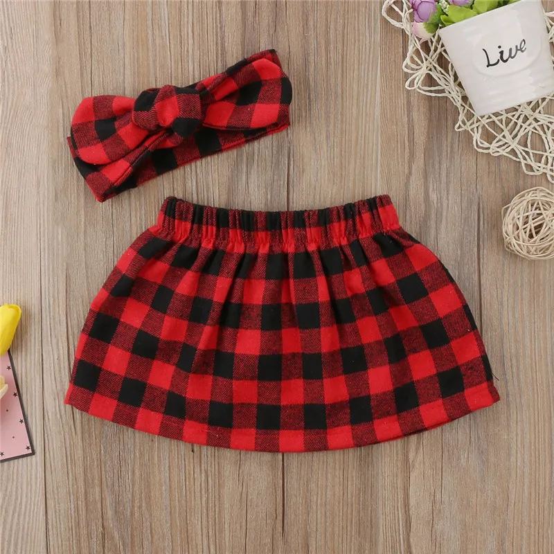 

2Pcs Newest Fashion Christmas Newborn Baby Girls Lovely Plaid Skirt Outfits Set Clothes Red