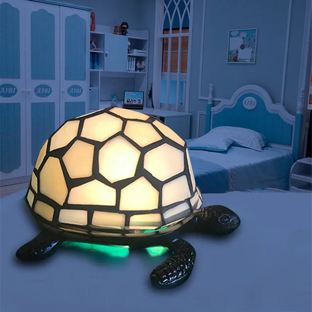 GERUITE Retro Tortoise Night Light Tiffany Lamp Bedroom Bedside