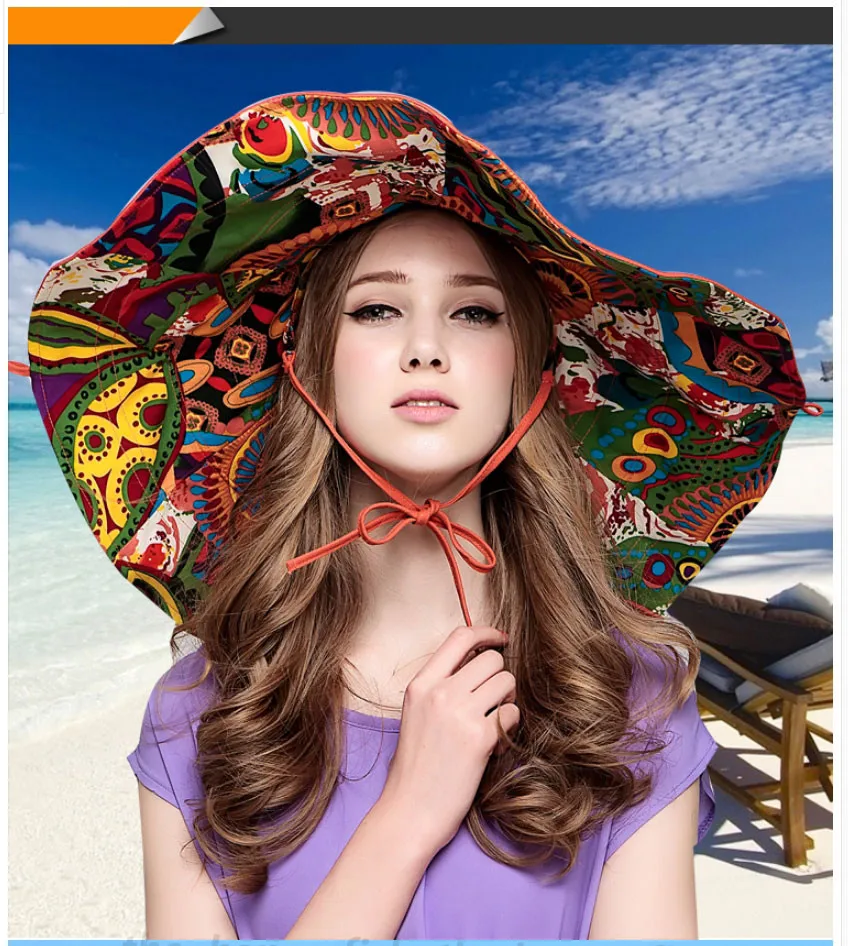 Чешского стиль! Шляпы вс шляпы для женщин летние шляпы большой солнце пляж шляпа chapeu роковой цветок печатных широкими полями летние шляпы для женщин шляпы женские летняя шляпа летних шляпы женские летние