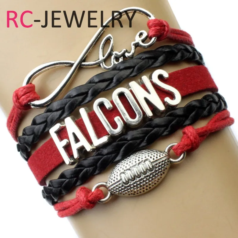 Custom-Infinity Love Atlanta State Falcons Football Bracelet Wax Cords Braided Leather Adjustable For | Украшения и аксессуары