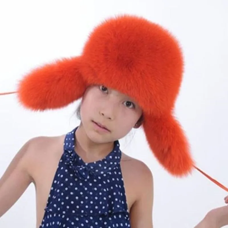 Новая Детская меховая шапка, кожаные шапки из лисьего меха, шапка из меха лисы Lei Feng, зимняя детская шапка унисекс