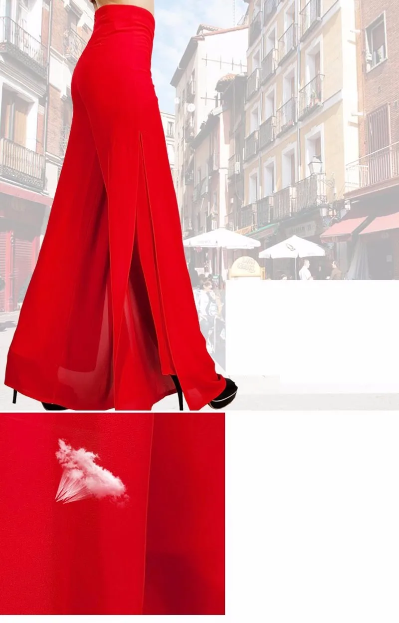 Летние высококачественные модные OL темпераментные женские шифоновые широкие брюки плюс размер S-4XL черные белые красные брюки