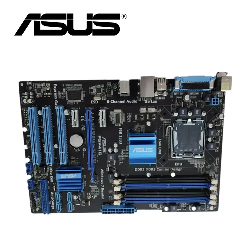Asus P5P41C Desktop Motherboard P41 Socket LGA 775 Q8200 Q8300 DDR2/3 16G ATX UEFI BIOS Original Used Mainboard On Sale