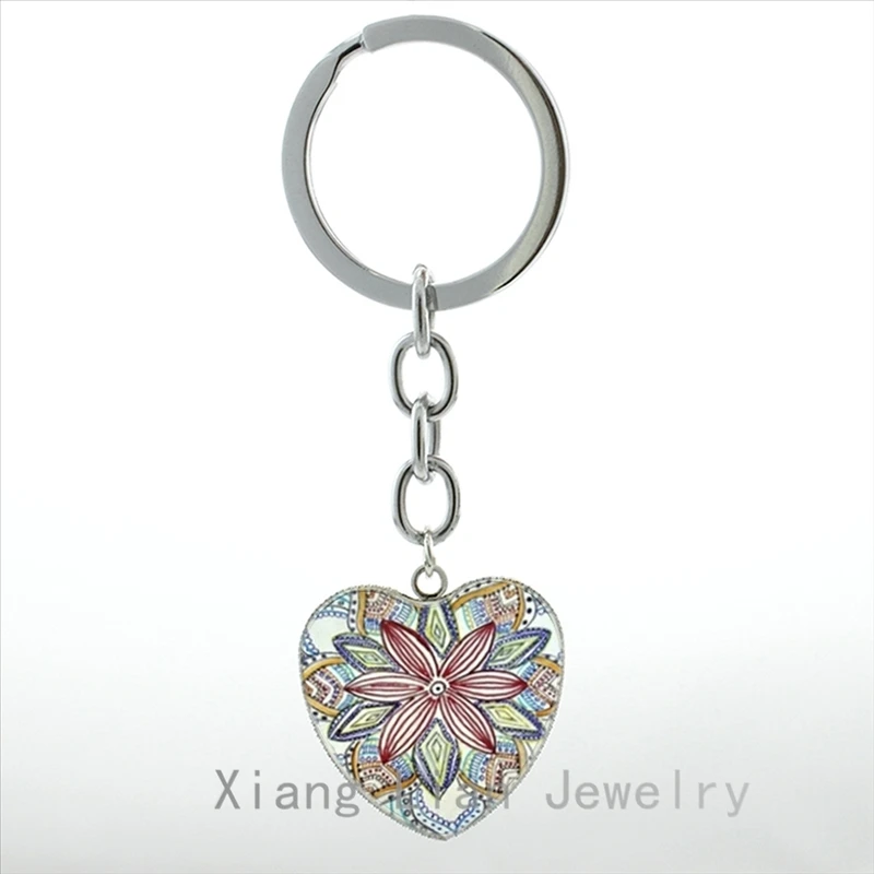 

2016 Charms Yoga jewelry key ring om symbol buddhism zen unique mandala flower henna handmade pendant keychain key chains HP229