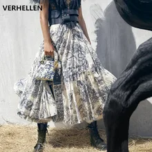 VERHELLEN высокое качество Европейский дизайнер подиумная Женская длинная юбка Роскошные животные с высокой талией с принтом плиссированная макси юбка