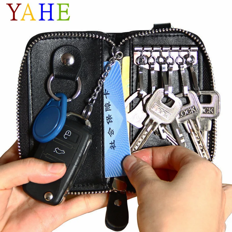 

YAHE Women Car Key Holder Wallets Small Geunine Leather Keychain Men Organizer Key Pouch Mini Key Card Bag For Boys Girls Kids