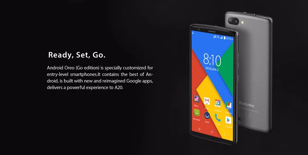 Blackview A20 смартфон с 5 дюймовым дисплеем 18:9 ОЗУ 1 ГБ ПЗУ 8 Android Go МП 3000 мАч|Смартфоны| |