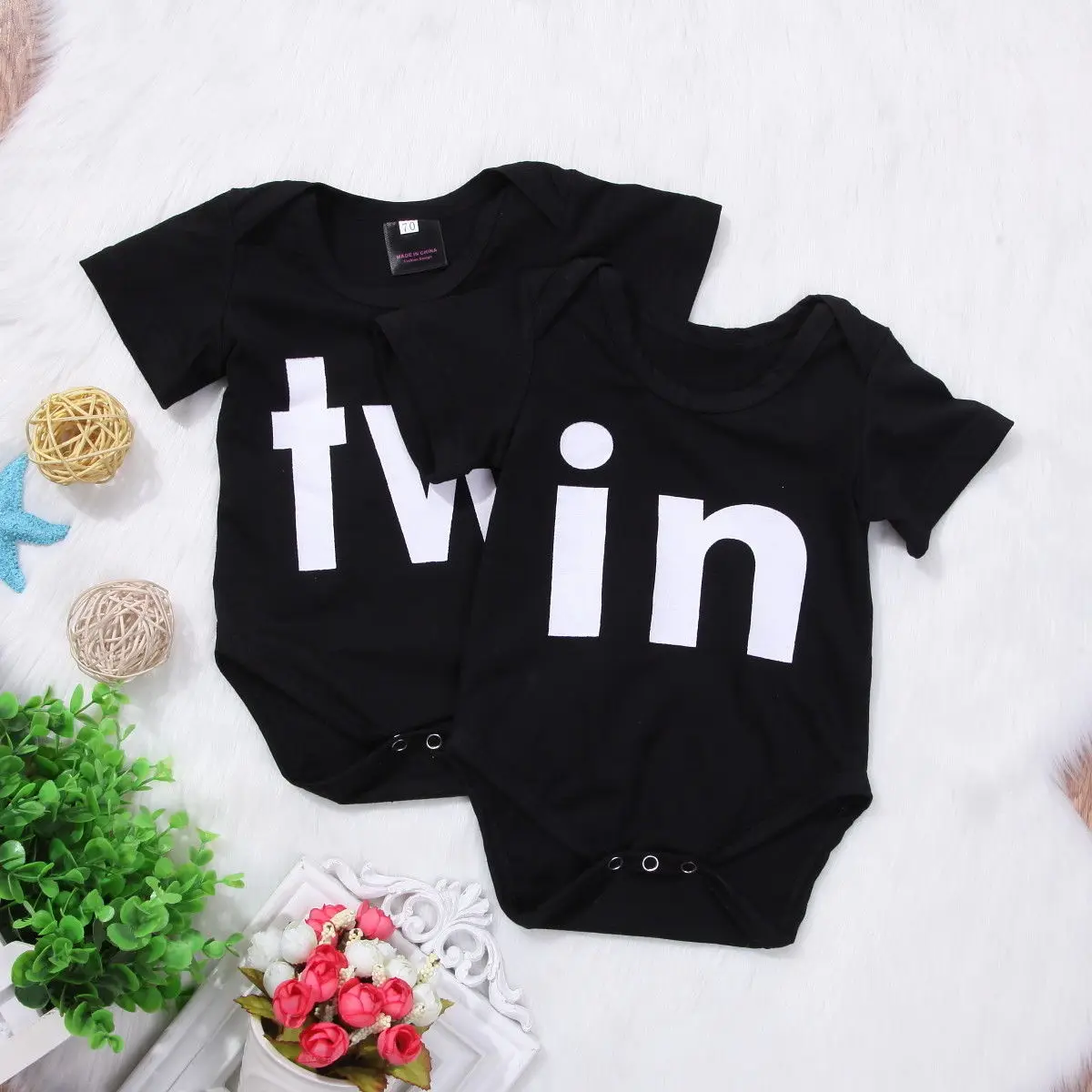 Newborn Infant Twin Bodysuit Summer Cotton Short Sleeve Toddler Jumpsuit Clothes For Baby Girl