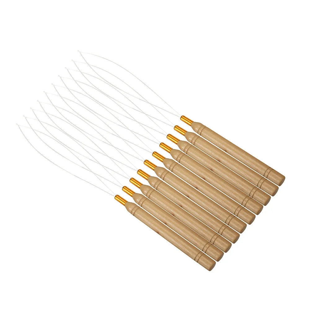 

Anmas Rucci 10 Pieces Micro Ring Hair Extension Wooden Loop Needle Threader Thread Feather Hook Tool