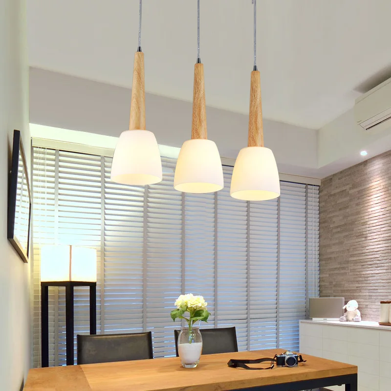 Modern minimalist wood study lamps dining room lamp led ceiling light three pastoral garden