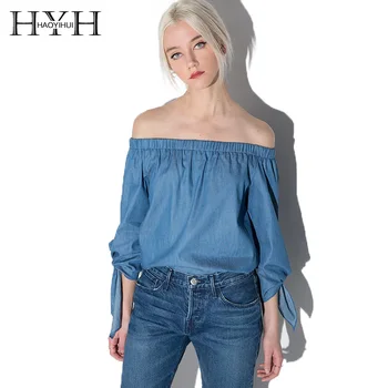 

HYH HAOYIHUI Womens Off Shoulder Sexy Slash Neck Solid Blouses Shirts Casual Long Sleeve Basic Summer Tops Tees for Wholesale