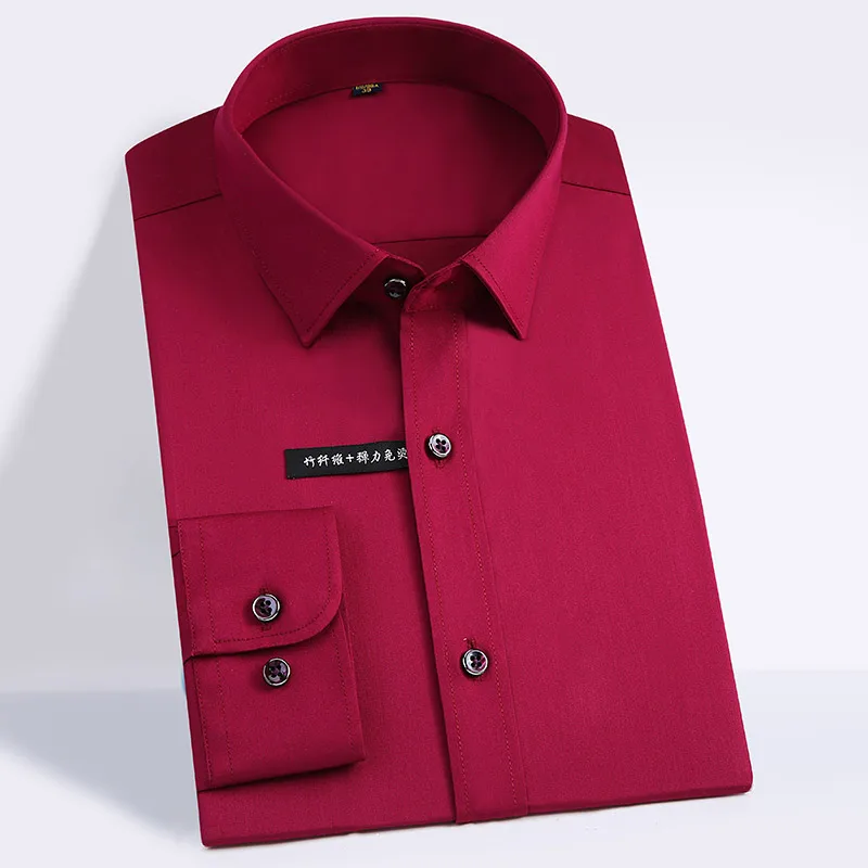 Мужские рубашки с длинным рукавом высокого качества однотонные деловые нежелезные рубашки Удобная бамбуковая одежда новая модная дизайнерская - Цвет: PJZL07