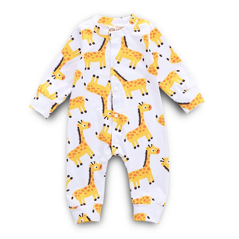 

Cotton Baby Girls Cartoon Giraffe Print Long Sleeve Causal Rompers Kids Jumpsuits Infant Newborn Clothes