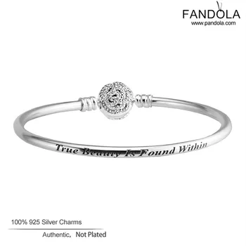 

Beauty & The Beast Bangles 925 Sterling Silver Rose Clasp Charm Beads Bracelet Bangles for Women Original Jewelry pulseras mujer