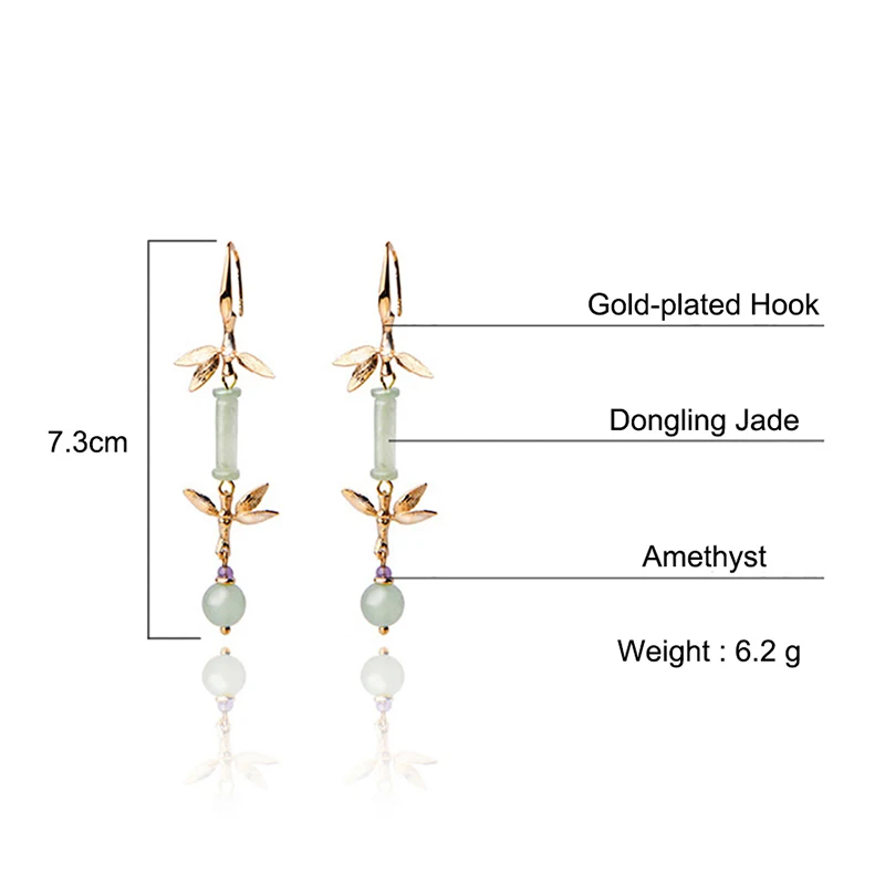 BOEYCJR этническое Золотое бамбуковое каменное висячие серьги ручной работы ювелирные изделия Висячие серьги для женщин подарок