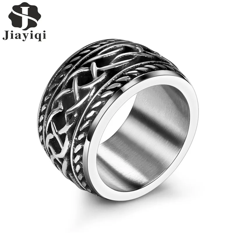 

Jiayiqi Men Retro Ring Stinaless Steel Ring Fashion Men Jewelry