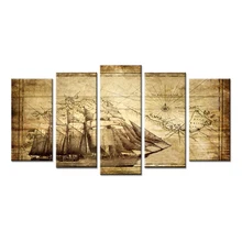 Wall Art Canvas Prints Vintage Map Adventure Ocean Sailing Map Painting Compass Boat Sailing On The