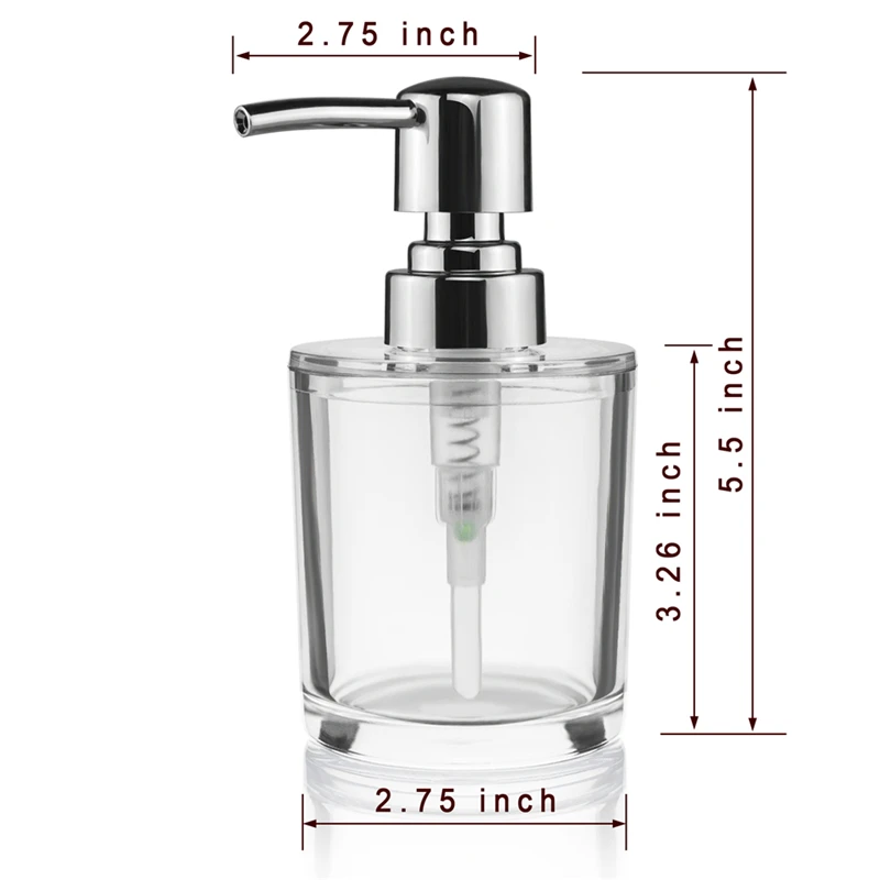 2X мыло ABS лосьон насос дозатора жидкости бутылка прозрачный/хром для мытья посуды на кухне ванная столешница-полка 8,8 унций(прозрачная