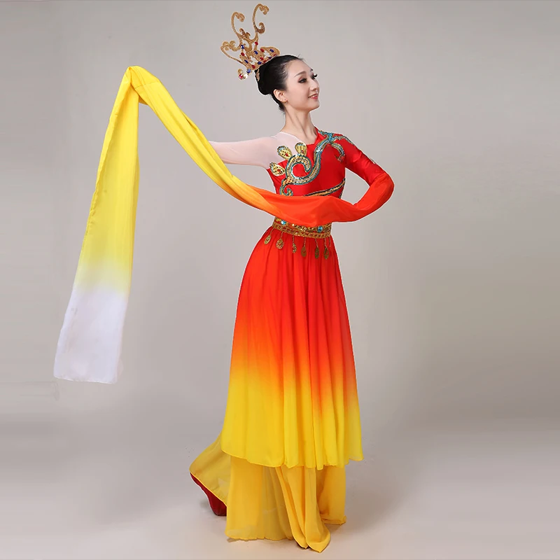 Китайский стиль hanfu классический танцевальный костюм женский стиль рукав танец Марля танец Традиционный китайский танцевальный костюм